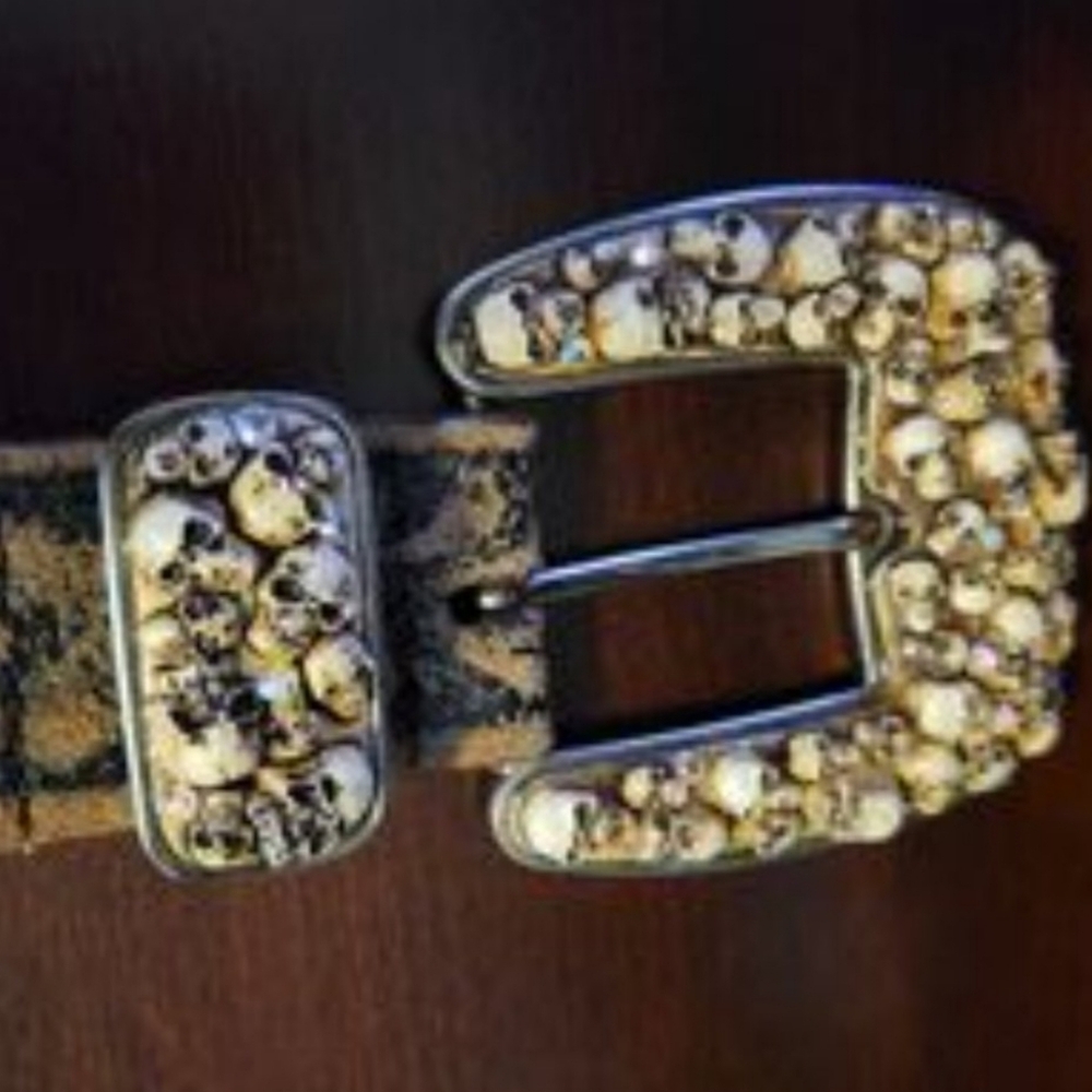 Vera Pelle Italy Genuine Leather Vintage Skull Buckle Belt Catacombs Sku…